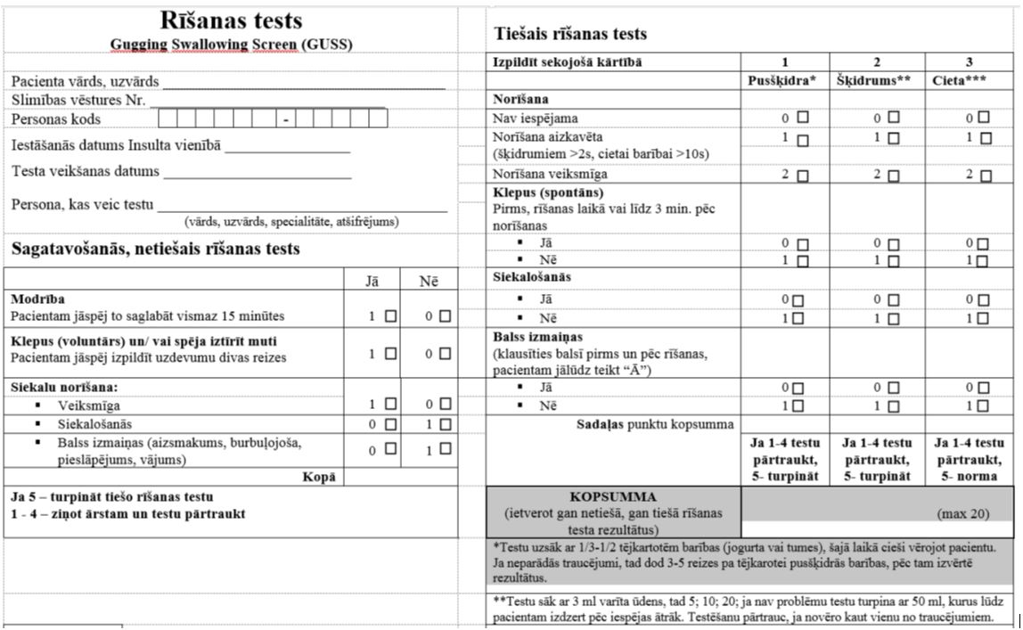 1.Rīšanas tests (Gugging Swallowing Screen (GUSS))