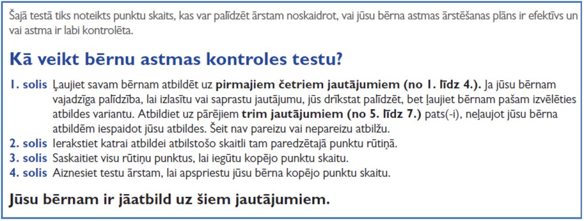 Kā veikt bērnu astmas kontroles testu?